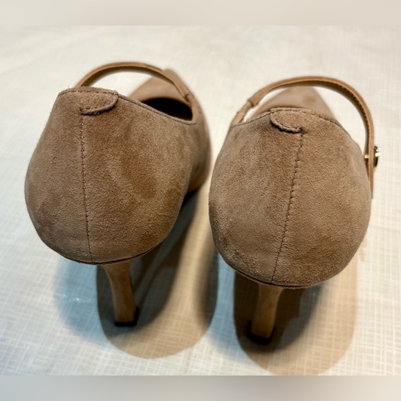 Ann Taylor New Sz 7 M Suede Leather Women's Tan Nude Mary Jane Heels Shoes - Picture 6 of 8